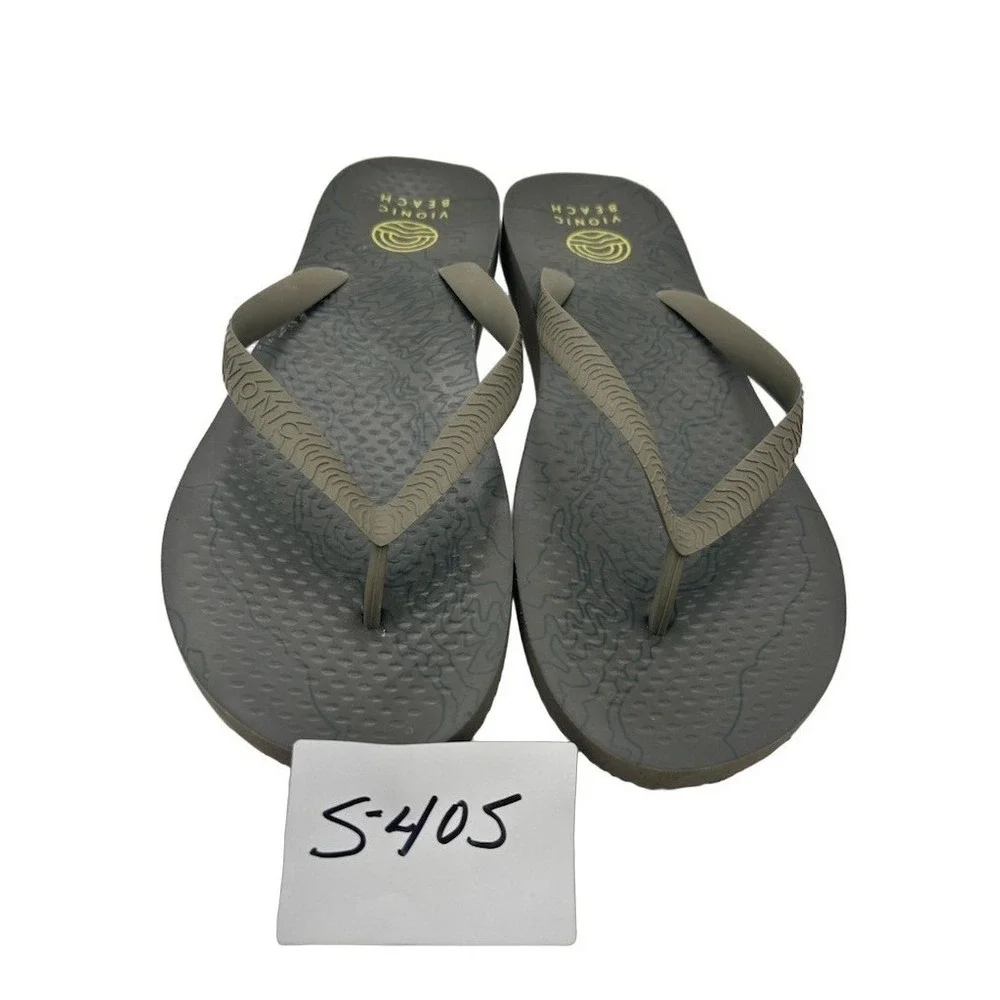 Vionic Beach Flip Flop Sandals Men's Size 11 Mud Rubber Topographic Slip On